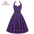 Grace Karin Sweetheart Backless Nylon-Cotton Purple Halter Vintage Dress CL008950-8